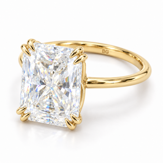 3 CT radiant cut moissanite double prong solitaire engagement ring in yellow gold