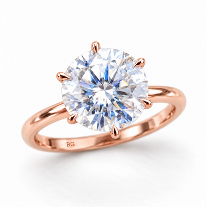 Round Cut Moissanite Engagement Ring - Six-Prong Plain Band