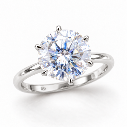 Round Cut Moissanite Engagement Ring - Six-Prong Plain Band