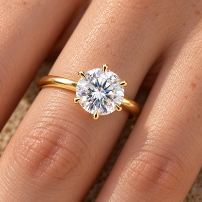 Round Cut Moissanite Engagement Ring - Six-Prong Plain Band