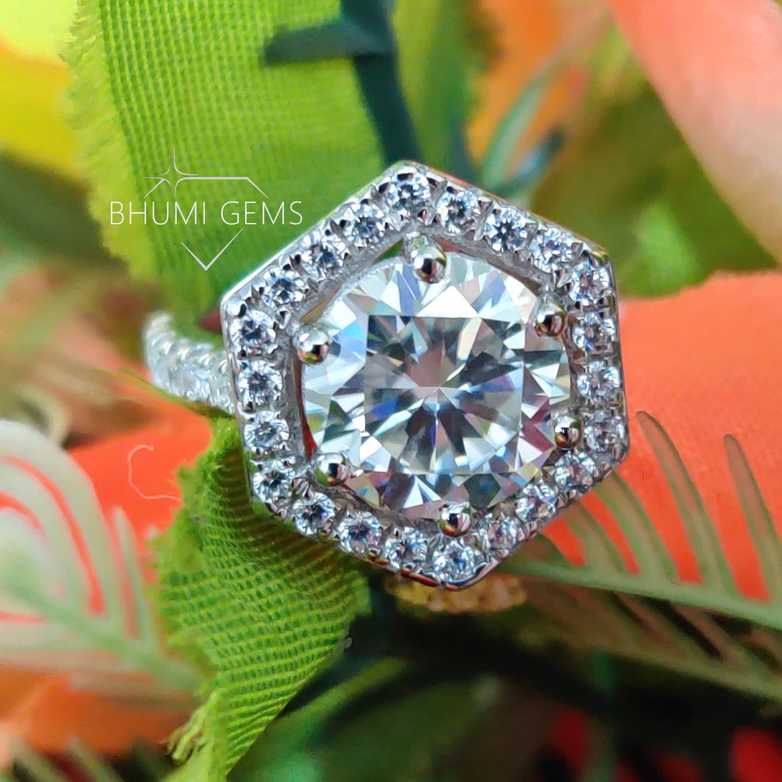 3CT Round Colorless Moissanite Engagement Ring - view 2