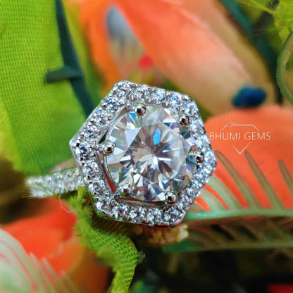 3CT Round Colorless Moissanite Engagement Ring - view 3