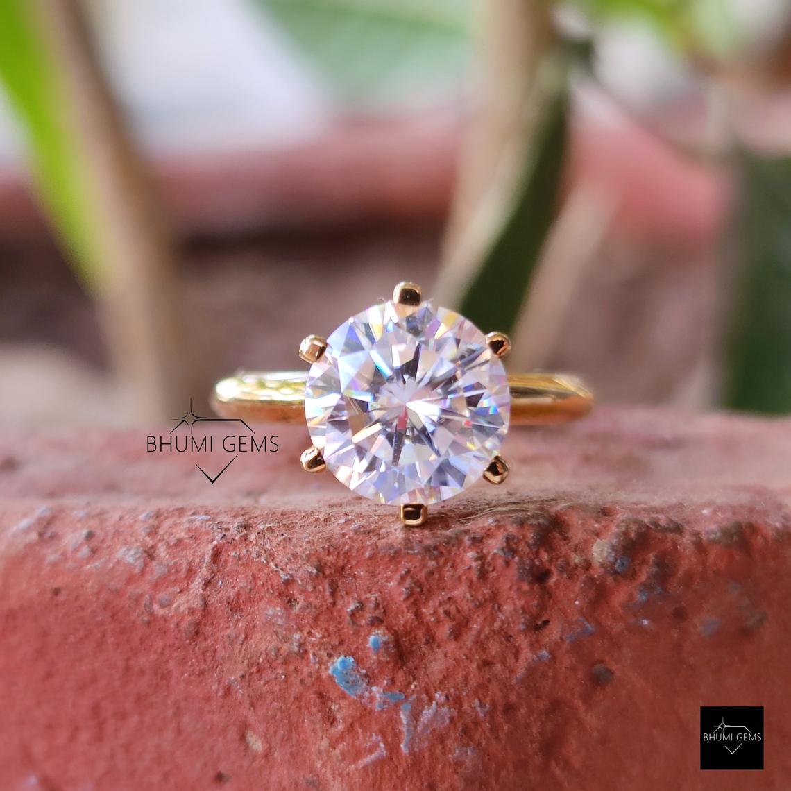 3 CT Round Colorless Moissanite Solitaire Engagement Ring - view 2