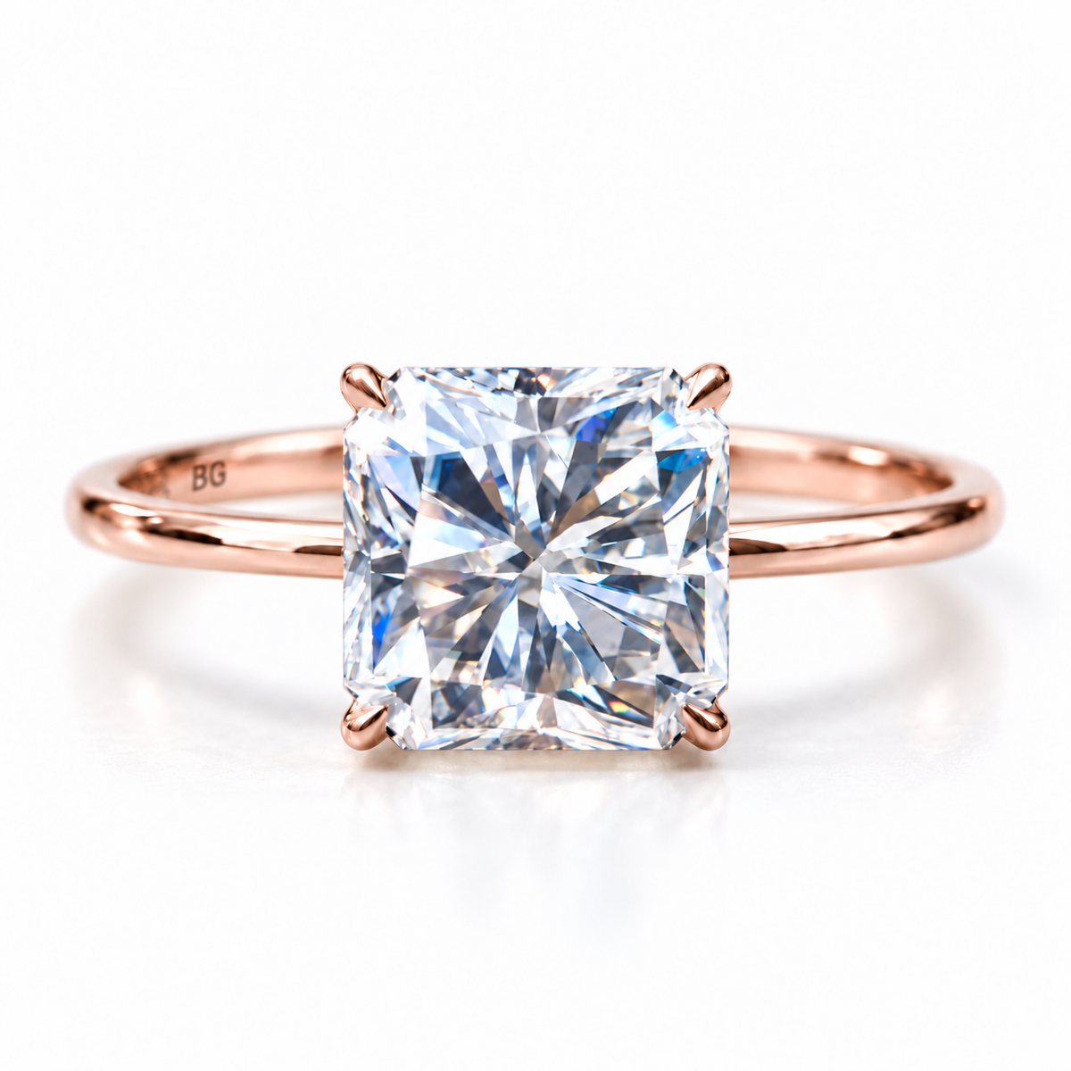 3 CT square radiant cut moissanite solitaire engagement ring in rose gold