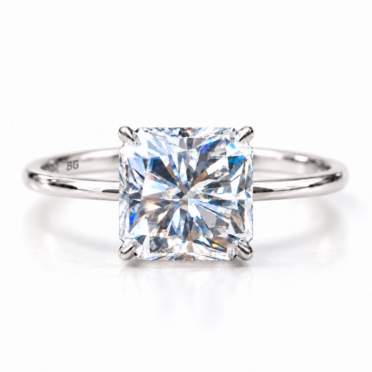 3 CT square radiant cut moissanite solitaire engagement ring in white gold