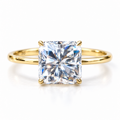3 CT square radiant cut moissanite solitaire engagement ring in yellow gold