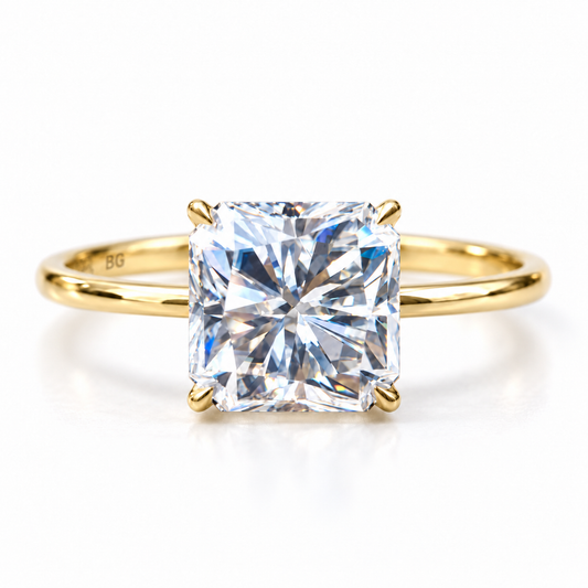 3 CT square radiant cut moissanite solitaire engagement ring in yellow gold