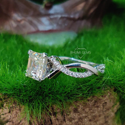 3TCW Asscher Cut Colorless VVS1 Moissanite Engagement Ring - view 3