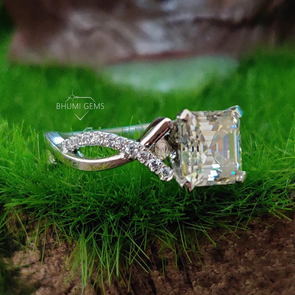 3TCW Asscher Cut Colorless VVS1 Moissanite Engagement Ring - view 5