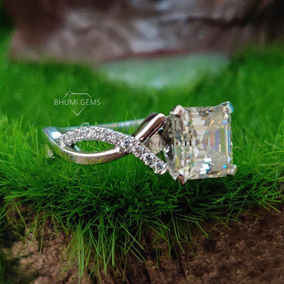 3TCW Asscher Cut Colorless VVS1 Moissanite Engagement Ring - view 5