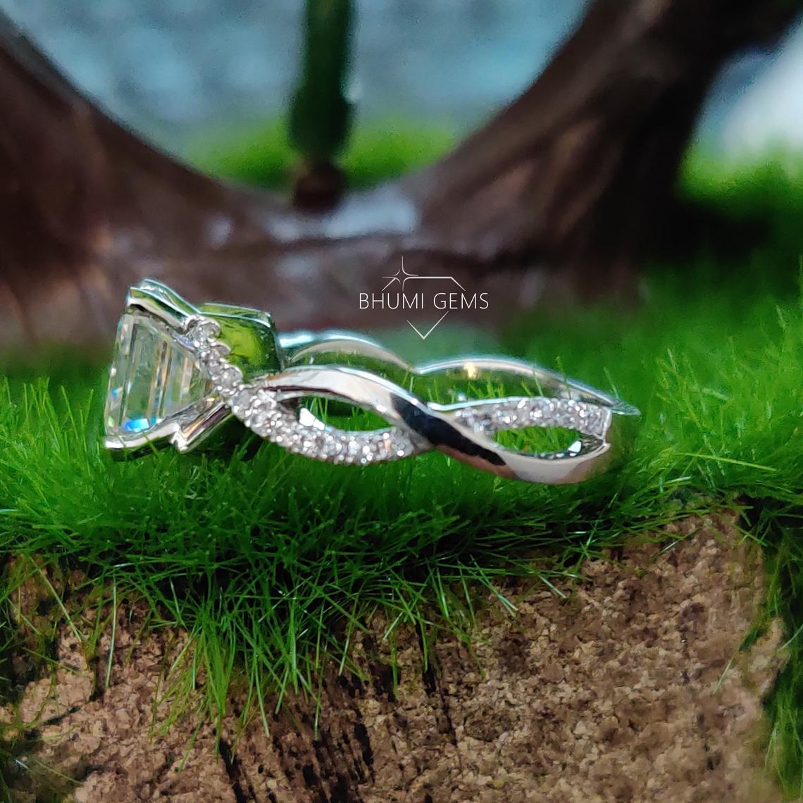 3TCW Asscher Cut Colorless VVS1 Moissanite Engagement Ring - view 4
