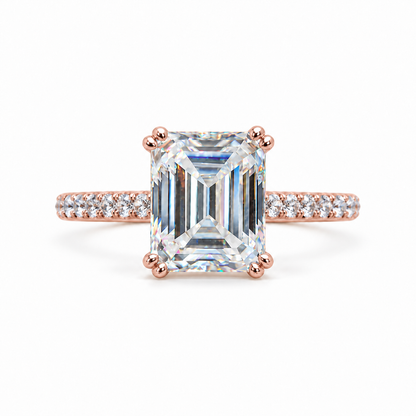4 CT Colorless Emerald Cut Moissanite Engagement Ring - Rose gold - front view
