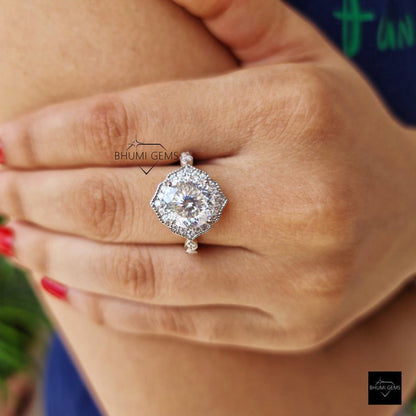 Vintage Style 4.26TW Portuguese Cut Moissanite Snack Flack Halo Engagement Ring - view 2