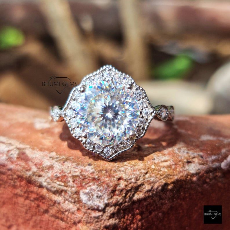 Portuguese Cut Halo Vintage Ring
