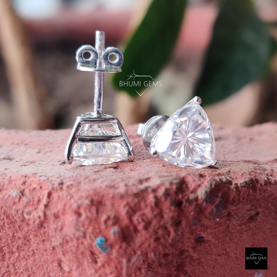 4 TCW Trillion Cut Colorless Moissanite Earrings - view 2