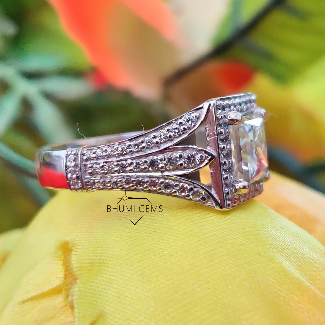 4.10CT Princess Cut Colorless Moissanite Wedding Set - view 4