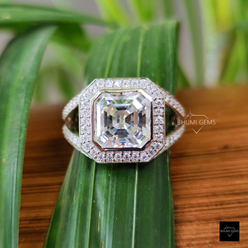 4.24 TW Asscher Moissanite Engagement Ring