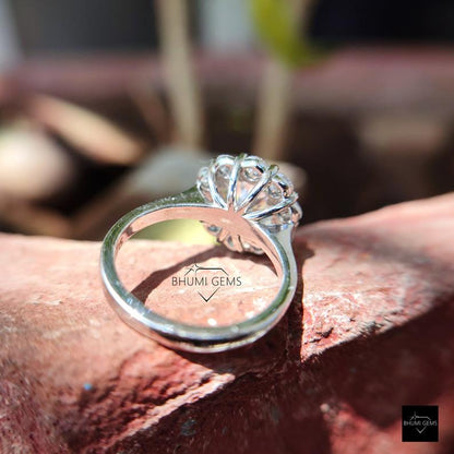 4.46 Carat Round Moissanite Cluster Halo Wedding Ring - view 4