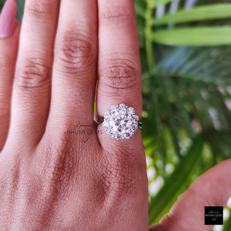 4.46 Carat Round Moissanite Cluster Halo Wedding Ring - view 5