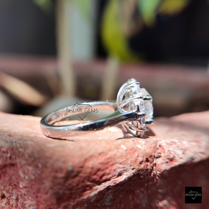 4.46 Carat Round Moissanite Cluster Halo Wedding Ring - view 2