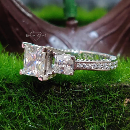 4.46TCW Princess Colorless Moissanite Engagement Ring - view 3