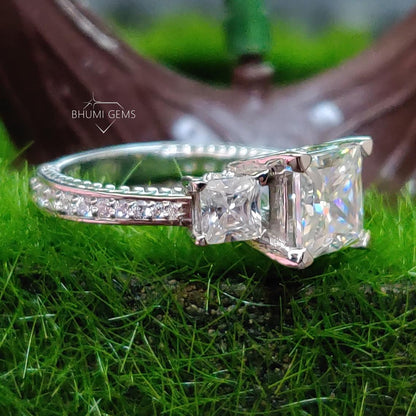 4.46TCW Princess Colorless Moissanite Engagement Ring - view 2