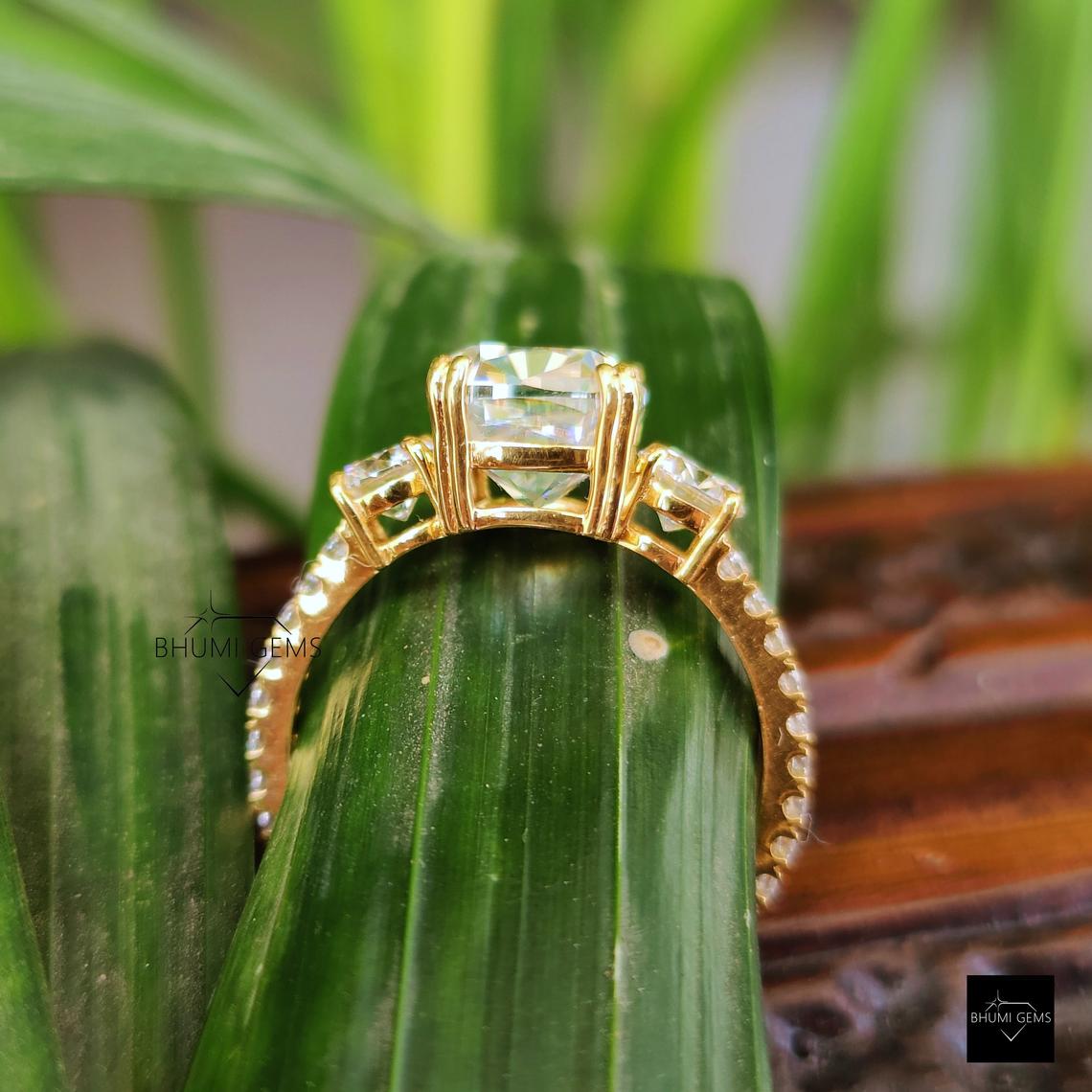 4.26 TCW Elongated Cushion Moissanite Three Stone Engagement Ring - view 4