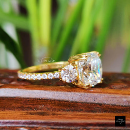 4.26 TCW Elongated Cushion Moissanite Three Stone Engagement Ring - view 5