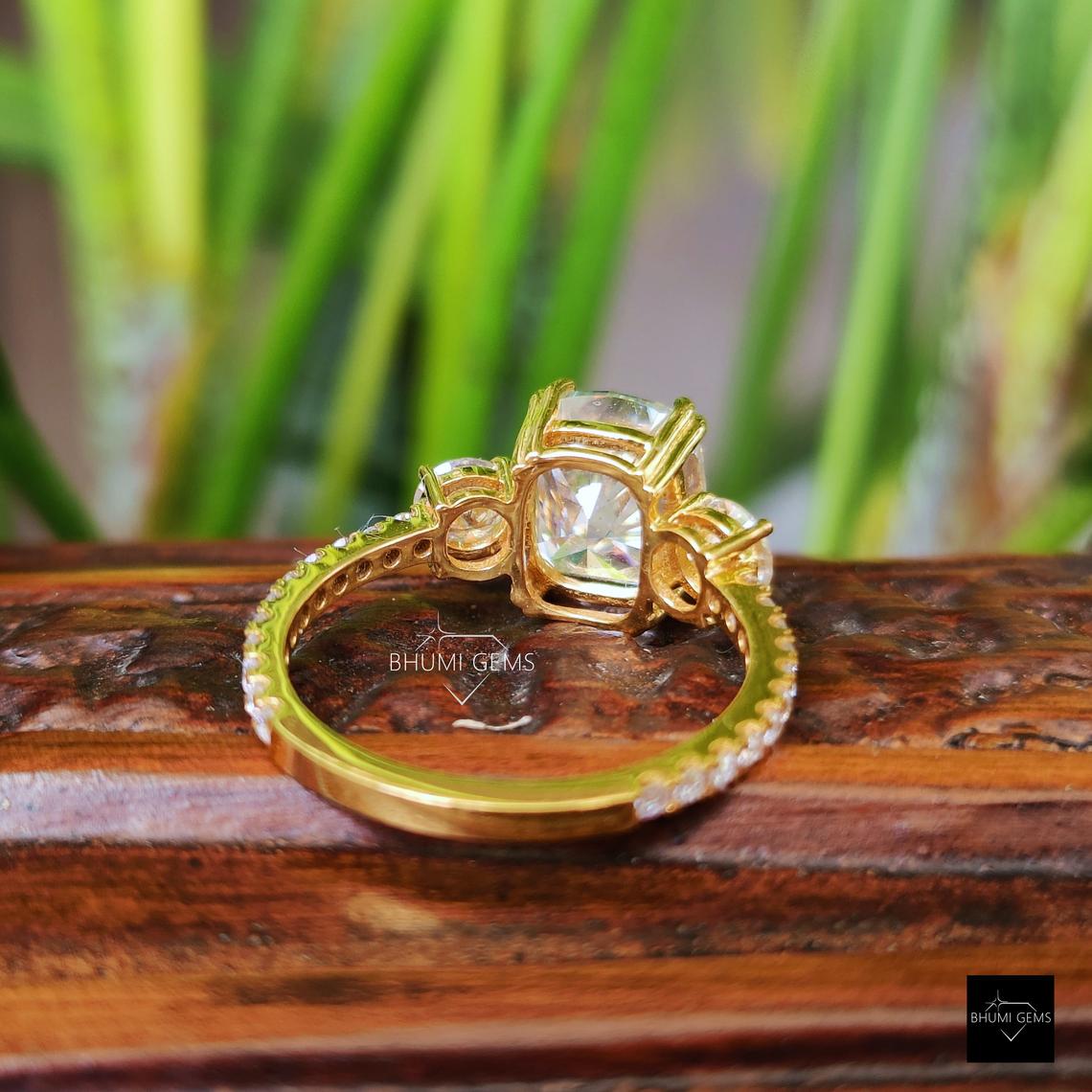 4.26 TCW Elongated Cushion Moissanite Three Stone Engagement Ring - view 6
