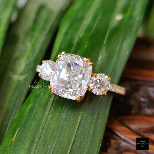 4.55 TCW elongated moissanite three-stone ring