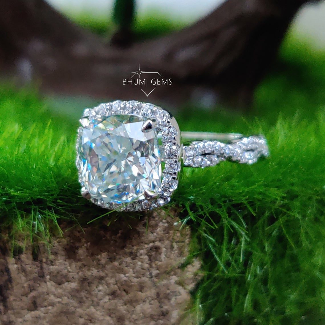 4.74TCW Cushion Cut Colorless Moissanite Engagement Ring - view 2