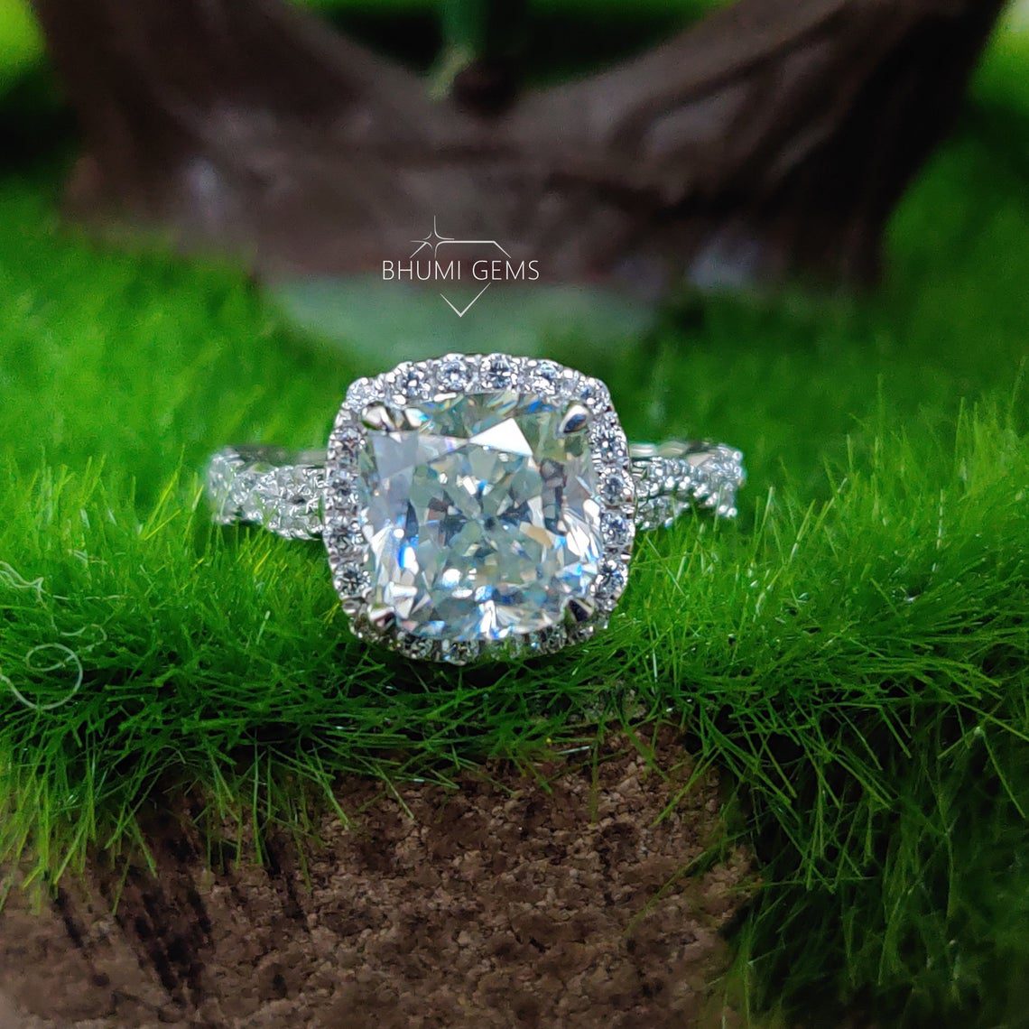 4.74TCW Cushion Cut Colorless Moissanite Engagement Ring - view 3