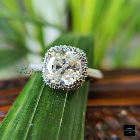 4.56 TW Cushion Cut Moissanite Halo Engagement Ring - view 2