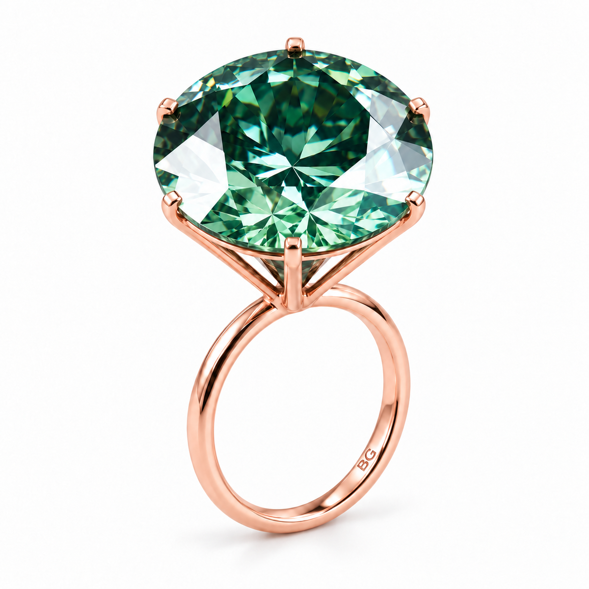 40 Carat Round Green Colored Solitaire Moissanite Engagement Ring