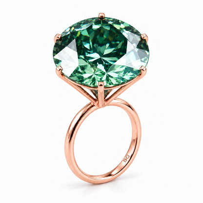 40 Carat Round Green Colored Solitaire Moissanite Engagement Ring