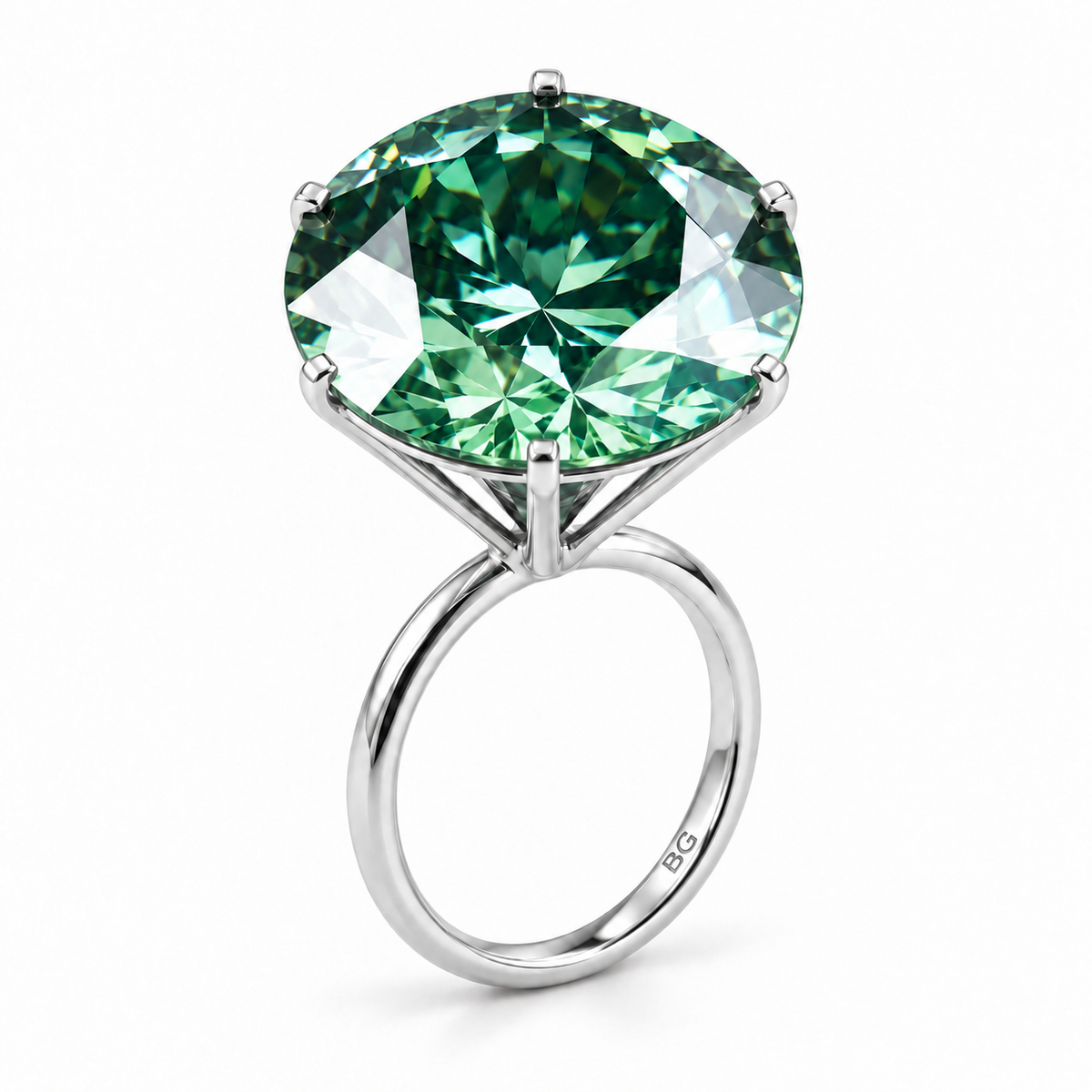 40 Carat Round Green Colored Solitaire Moissanite Engagement Ring
