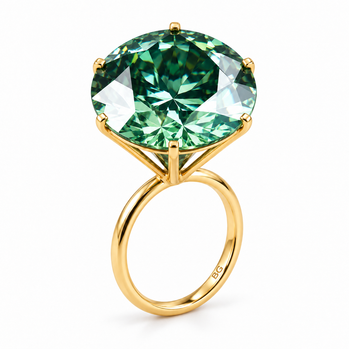 40 Carat Round Green Colored Solitaire Moissanite Engagement Ring