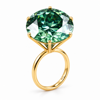40 Carat Round Green Colored Solitaire Moissanite Engagement Ring