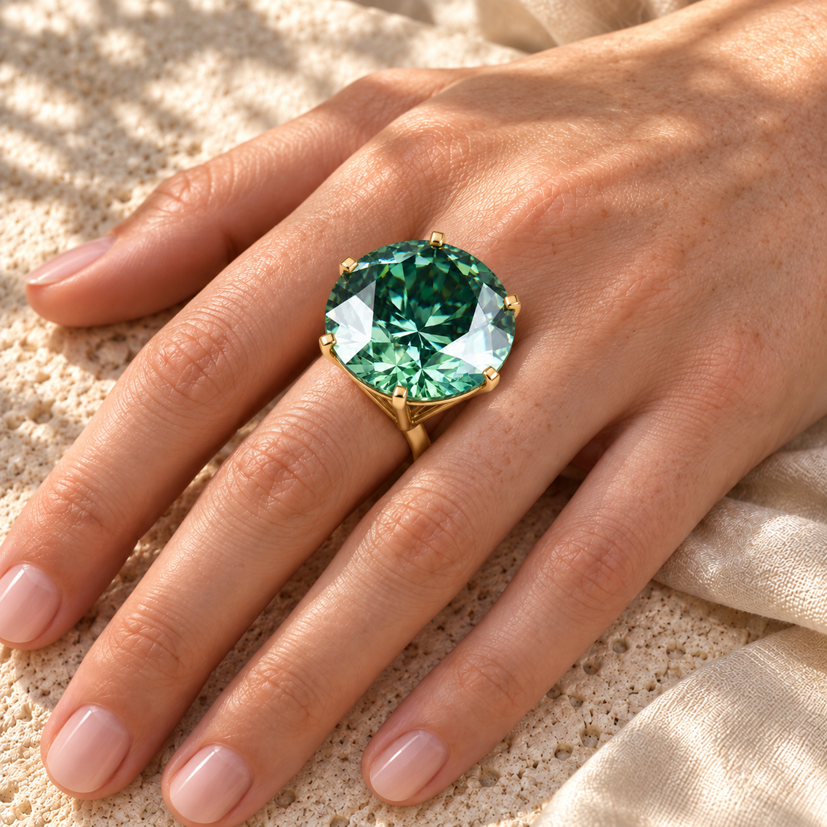 40 Carat Round Green Colored Solitaire Moissanite Engagement Ring