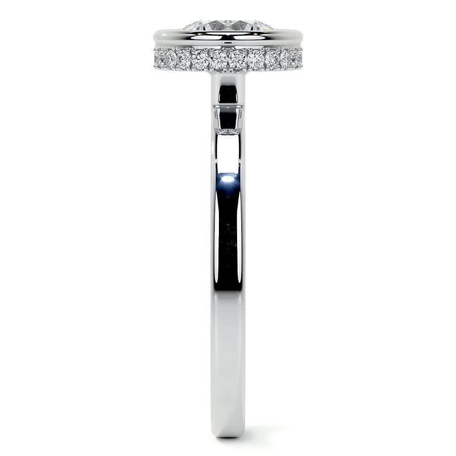 Bezel Hidden Halo 1 CT Round Cut Lab Grown Diamond Solitaire Engagement Ring - view 3