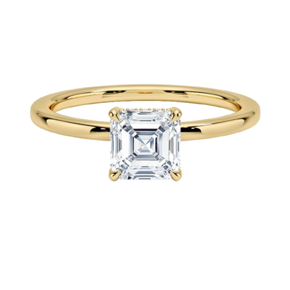 Solitaire 1 CT Asscher Cut Lab Grown Diamond Hidden Halo Engagement Ring - view 1