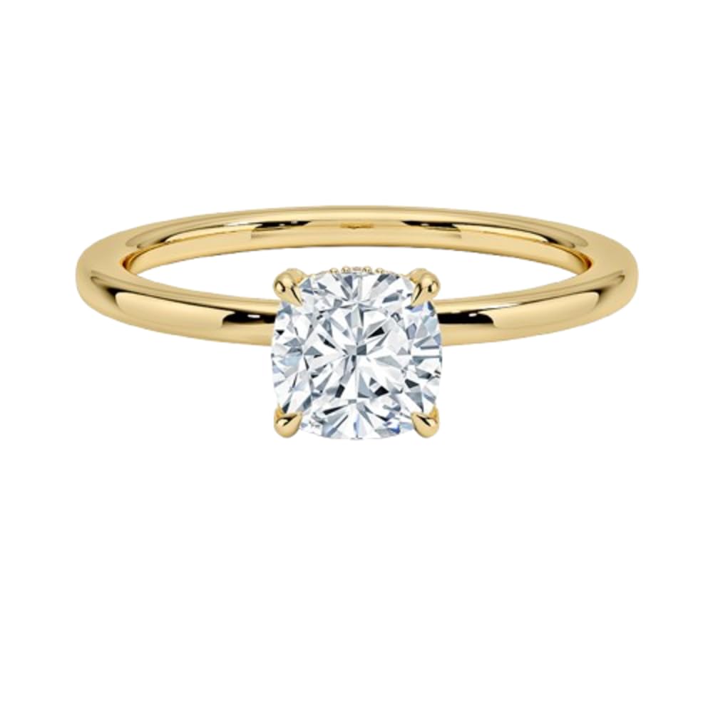Solitaire 1 CT Cushion Cut Lab Grown Diamond Hidden Halo Engagement Ring - view 6