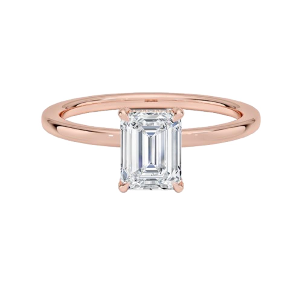 Solitaire 1 CT Emerald Cut Lab Grown Diamond Hidden Halo Engagement Ring - view 4