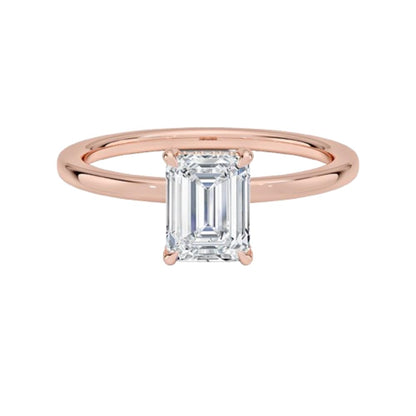 Solitaire 1 CT Emerald Cut Lab Grown Diamond Hidden Halo Engagement Ring - view 4