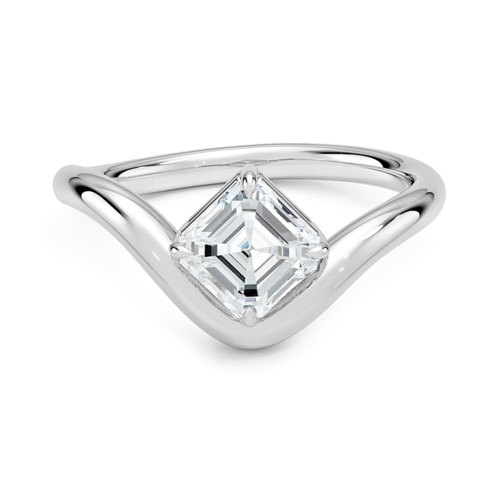 Solitaire 1 CT Asscher Cut Lab Grown Diamond curved Band Engagement Ring - view 1