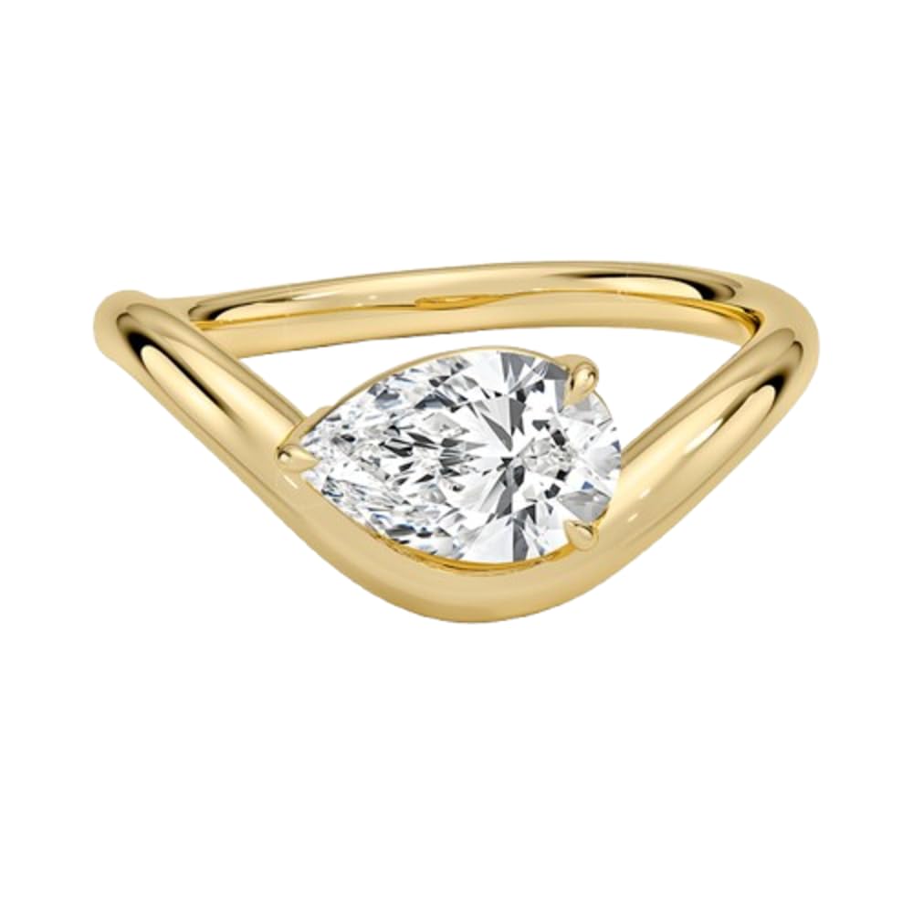 Solitaire 1 CT Pear Cut Lab Grown Diamond Curved Band Engagement Ring - view 1