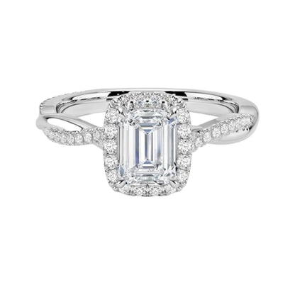 Twisted Band 1 CT Emerald Cut Lab Grown Diamond Engagement Halo Ring - view 1