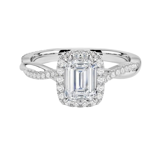 Twisted Band 1 CT Emerald Cut Lab Grown Diamond Engagement Halo Ring - view 1