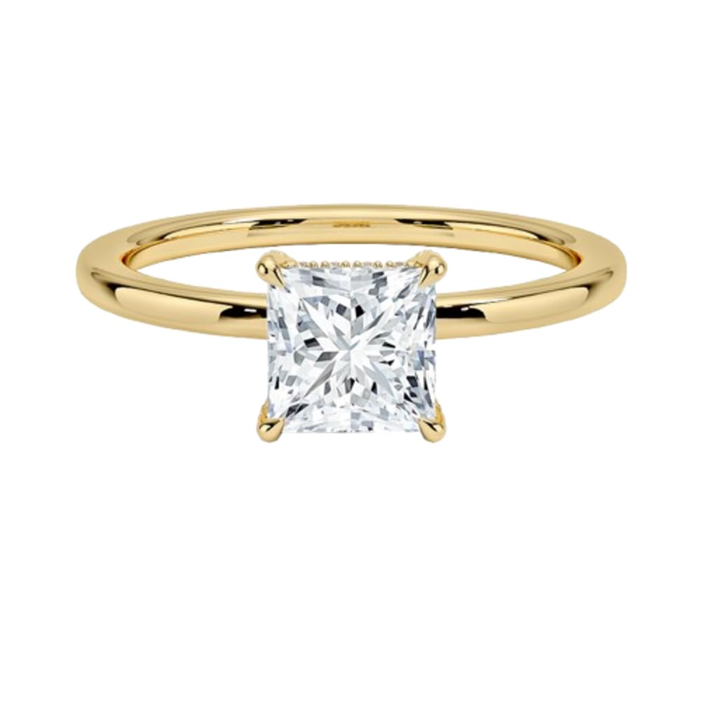 Solitaire 1 CT Princess Cut Lab Grown Diamond Hidden Halo Engagement Ring - view 6