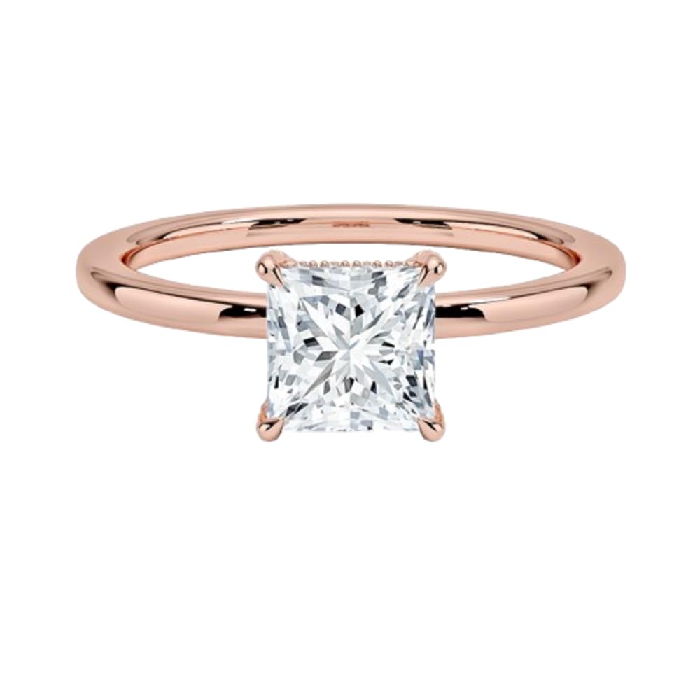 Solitaire 1 CT Princess Cut Lab Grown Diamond Hidden Halo Engagement Ring - view 4